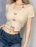 GORUNRUN-Ins Style Street Fashion Metal Butterfly Crop Top