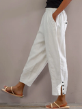 GORUNRUN Loose Buttoned Cotton And Linen Linen Pants