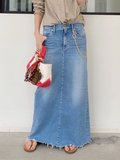 GORUNRUN Lightweight Urban Plain Loose Denim Long Skirt