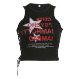 GORUNRUN-summer outfits y2k style casual spring outfits Star Print Side Cutout Tie Crop Tank Top