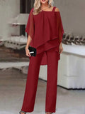 GORUNRUN Plain Casual Loose Chiffon Jumpsuit