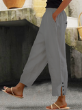 GORUNRUN Loose Buttoned Cotton And Linen Linen Pants