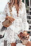 GORUNRUN-spring summer beach outfit Casual Vacation Solid Lace Embroidered Swimwears Cover Up