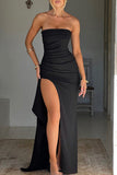 GORUNRUN- GORUNRUN-Graduation Gift Back to School Season Sexy Solid Backless Slit Strapless Irregular Dress Dresses