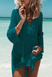 GORUNRUN-spring summer beach outfit Sexy Solid Tassel Hollowed Out Swimwears Cover Up