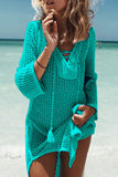 GORUNRUN-spring summer beach outfit Sexy Solid Tassel Hollowed Out Swimwears Cover Up