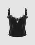 GORUNRUN-Ins Style Street Fashion Lace Paneled Zipper Corset Top