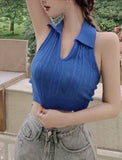 GORUNRUN-Ins Style Street Fashion Collar Twist Knitted Crop Top