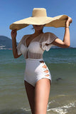 GORUNRUN-spring summer beach outfit  White Sexy Hollow Cover Belly Swimwears