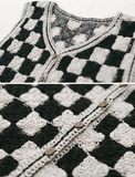 GORUNRUN-Ins Style Street Fashion Black&White Contrasting Color Checkerboard Sweater Vest