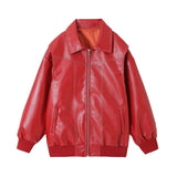 GORUNRUN- GORUNRUN-Christmas Gift Stitching Details Oversized Leather Jacket