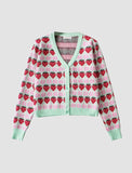 GORUNRUN-Ins Style Street Fashion Pink Strawberry Print Knitted Cardigan