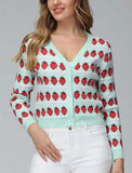 GORUNRUN-Ins Style Street Fashion Pink Strawberry Print Knitted Cardigan