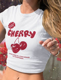 GORUNRUN-Ins Style Street Fashion Cherry Print White Crop T Shirt Tops For