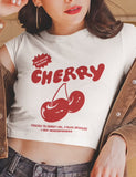 GORUNRUN-Ins Style Street Fashion Cherry Print White Crop T Shirt Tops For