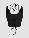 GORUNRUN-Ins Style Street Fashion Fake-two Halter Ribbed Knit Tank Top