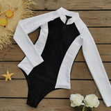 GORUNRUN-Summer Vacation Swimwear Beach Wear  Long-sleeved Color Block One Piece Swimsuit