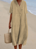 GORUNRUN  Linen Plain Cotton And Linen Loose Dress