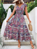 GORUNRUN  Paisley Ethnic V Neck Scramble Dress