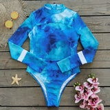 GORUNRUN-Summer Vacation Swimwear Beach Wear Long-sleeved  Ombre Printed One Piece Swimsuit