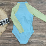 GORUNRUN-Summer Vacation Swimwear Beach Wear Color Block Long Sleeve One Piece Surf Swimsuit