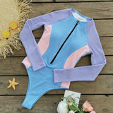 GORUNRUN-Summer Vacation Swimwear Beach Wear Color Block One Piece Surf Swimsuit