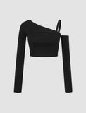 GORUNRUN-Ins Style Street Fashion Summer Solid Irregular One Shoulder Crop Tops For