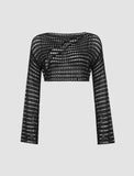 GORUNRUN-Ins Style Street Fashion Hollow Crochet Flared Sleeve Top