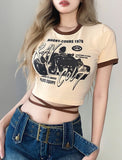 GORUNRUN-Ins Style Street Fashion Crew Neck Vintage Pattern Tee Top