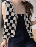 GORUNRUN-Ins Style Street Fashion Black&White Contrasting Color Checkerboard Sweater Vest