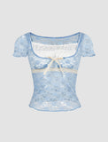 GORUNRUN-Ins Style Street Fashion Lace Paneled Square Neck Top