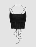 GORUNRUN-Ins Style Street Fashion Solid Tie Back Crop Cami Top