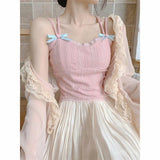 GORUNRUN-summer outfits y2k style casual spring outfits Sweet Temperament Bow Soft Lace Corset Camisole