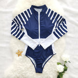 GORUNRUN-Summer Vacation Swimwear Beach Wear Long Sleeve Zip Front Printed One Piece Surf Swimsuit