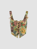 GORUNRUN-Ins Style Street Fashion Colorful Vintage Floral Embroidered Straps Crop Cami Top