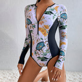 GORUNRUN-Summer Vacation Swimwear Beach Wear Printed Zipper Surfing One Piece Swimsuit