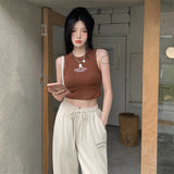 GORUNRUN-summer outfits y2k style casual spring outfits Letter Embroidery Ribbed Cropped Tank Top