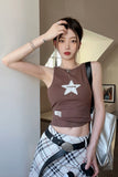 GORUNRUN-summer outfits y2k style casual spring outfits Star Patchwork Rib Cropped Tank Top