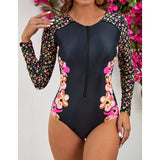 GORUNRUN-Summer Vacation Swimwear Beach Wear  Long Sleeve Print Surf One Piece Swimsuit