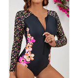 GORUNRUN-Summer Vacation Swimwear Beach Wear  Long Sleeve Print Surf One Piece Swimsuit