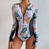 GORUNRUN-Summer Vacation Swimwear Beach Wear Printed Zipper Surfing One Piece Swimsuit