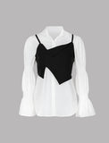 GORUNRUN-Ins Style Street Fashion Black Irregular Camisole&White Puff Sleeve Blouse Set