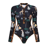 GORUNRUN-Summer Vacation Swimwear Beach Wear Long Sleeve Zip Front Printed One Piece Surf Swimsuit