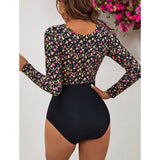 GORUNRUN-Summer Vacation Swimwear Beach Wear  Long Sleeve Print Surf One Piece Swimsuit