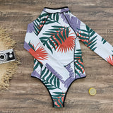 GORUNRUN-Summer Vacation Swimwear Beach Wear Long-sleeved  Blossom Printed One Piece Swimsuit