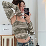 GORUNRUN-summer outfits y2k style casual spring outfits Y2K Striped Tank Top Set