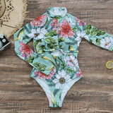 GORUNRUN-Summer Vacation Swimwear Beach Wear Long Sleeve Printed One Piece Surf Swimsuit