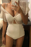 GORUNRUN-spring summer beach outfit  White Sexy Hollow Cover Belly Swimwears