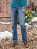 GORUNRUN Casual Loose Floral Denim Jeans