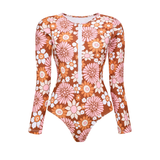 GORUNRUN-Summer Vacation Swimwear Beach Wear Long Sleeve Zip Front Printed One Piece Surf Swimsuit